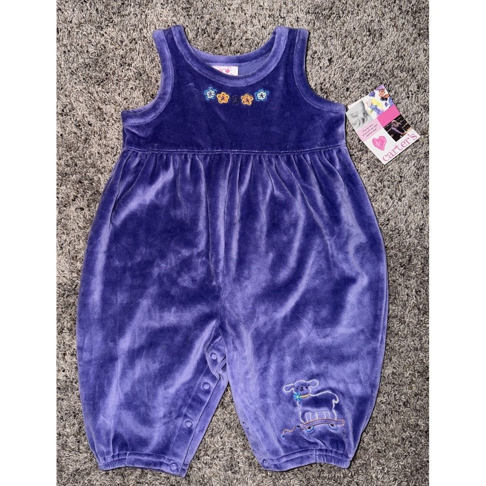 Carter's‎  Vintage Baby Girls Purple Velour Romper  9-12 Months Embroidered Lamb